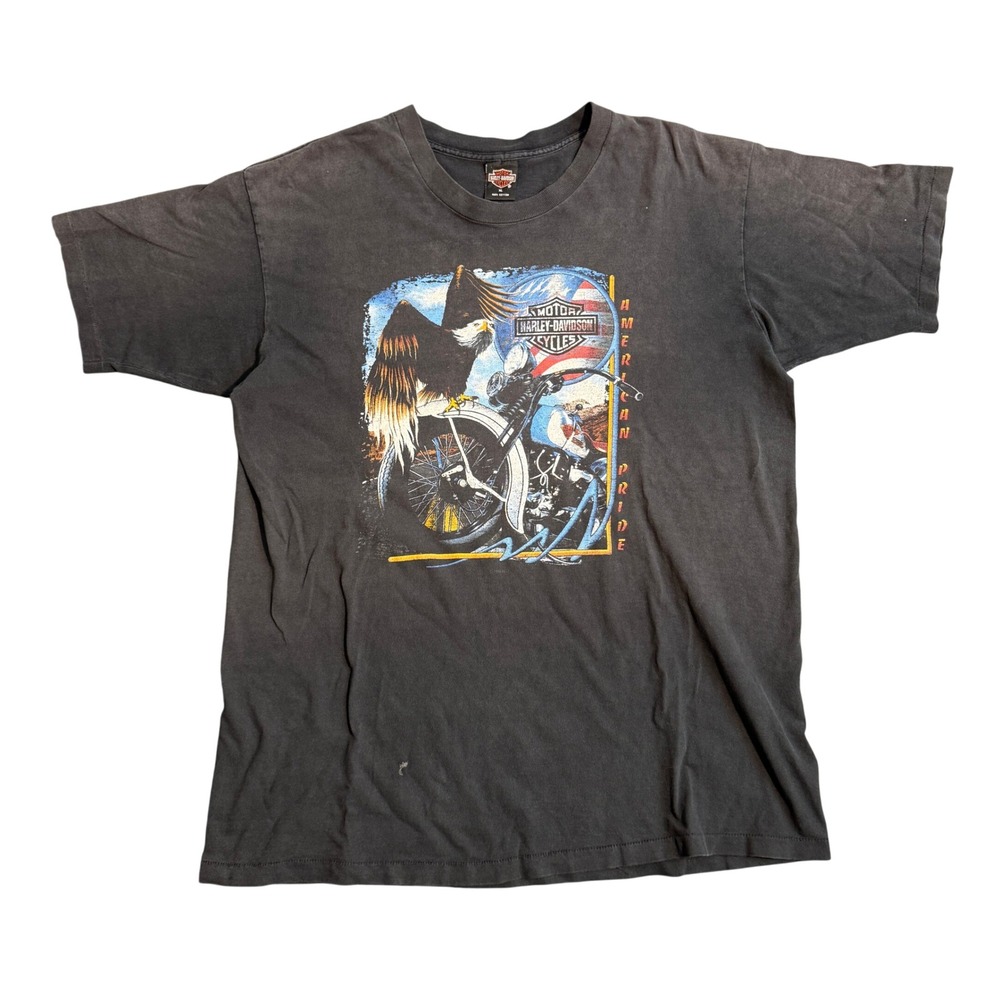 Vintage Harley Davidson American Faded T-Shirt Black Eagle Motorcycle XL USA